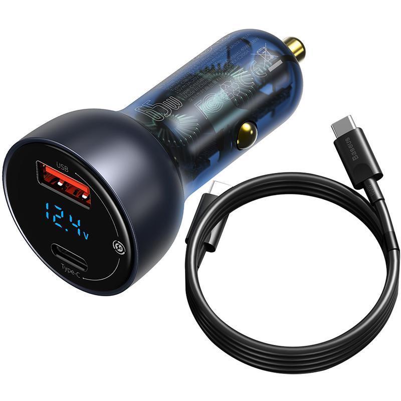 Автомобільний зарядний пристрій BASEUS Particular PPS 65W USB/Type-C з Cable Type-C до Type-C 100W TZCCKX Сірий (00000053360_1)