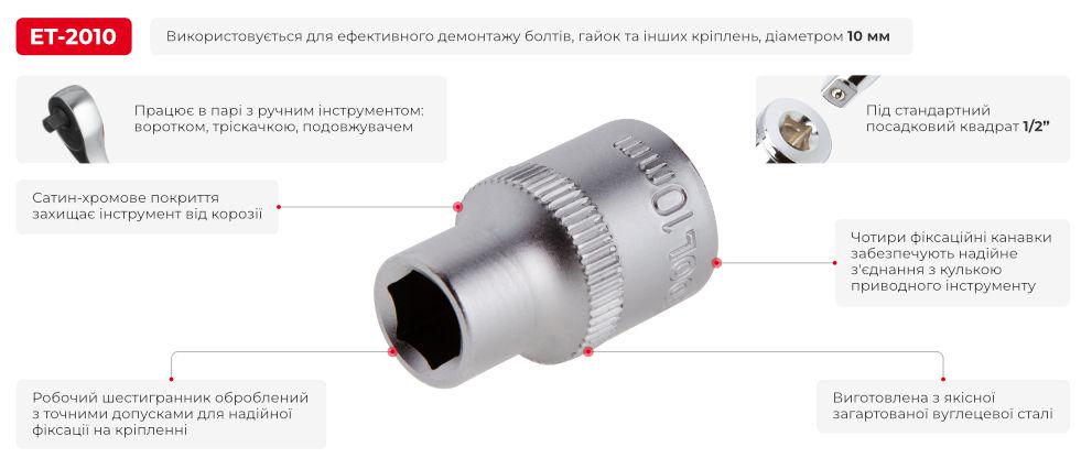 Головка шестигранная Intertool ET-2010 1/2" 10х38 мм - фото 3