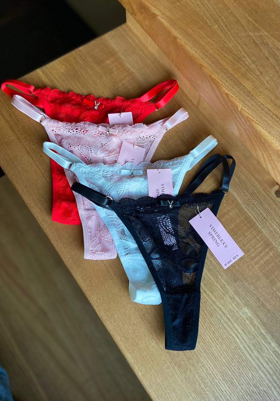 Трусы стринги из кружева на средней посадке с регулируемыми лямками набор 5 шт. L (Q8307-1)