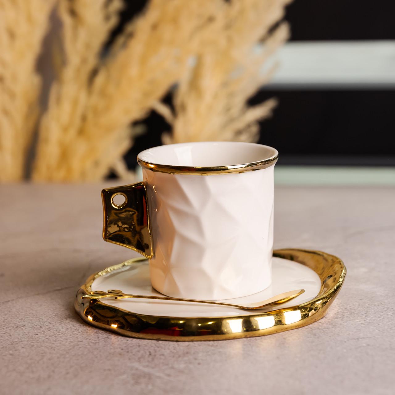 Чашка для кофе фарфоровая с блюдцем и ложкой 200 мл Белый (FM-1B)