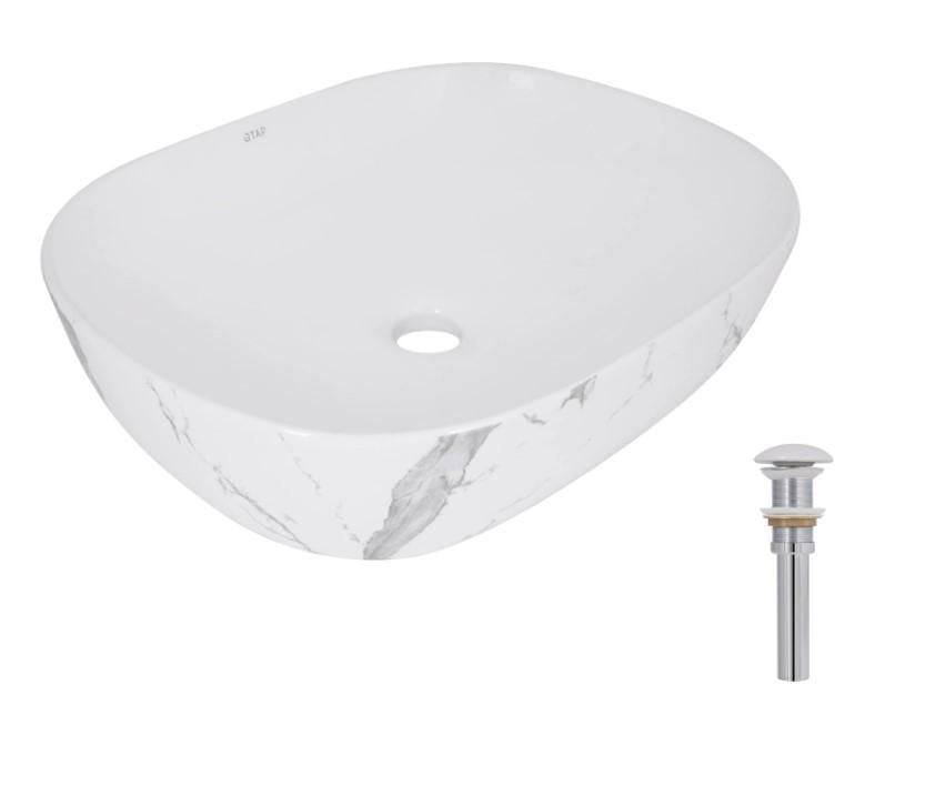 Раковина накладная прямоугольная Qtap Aquarius с донным клапаном Marble (QTAQA188MR49782)
