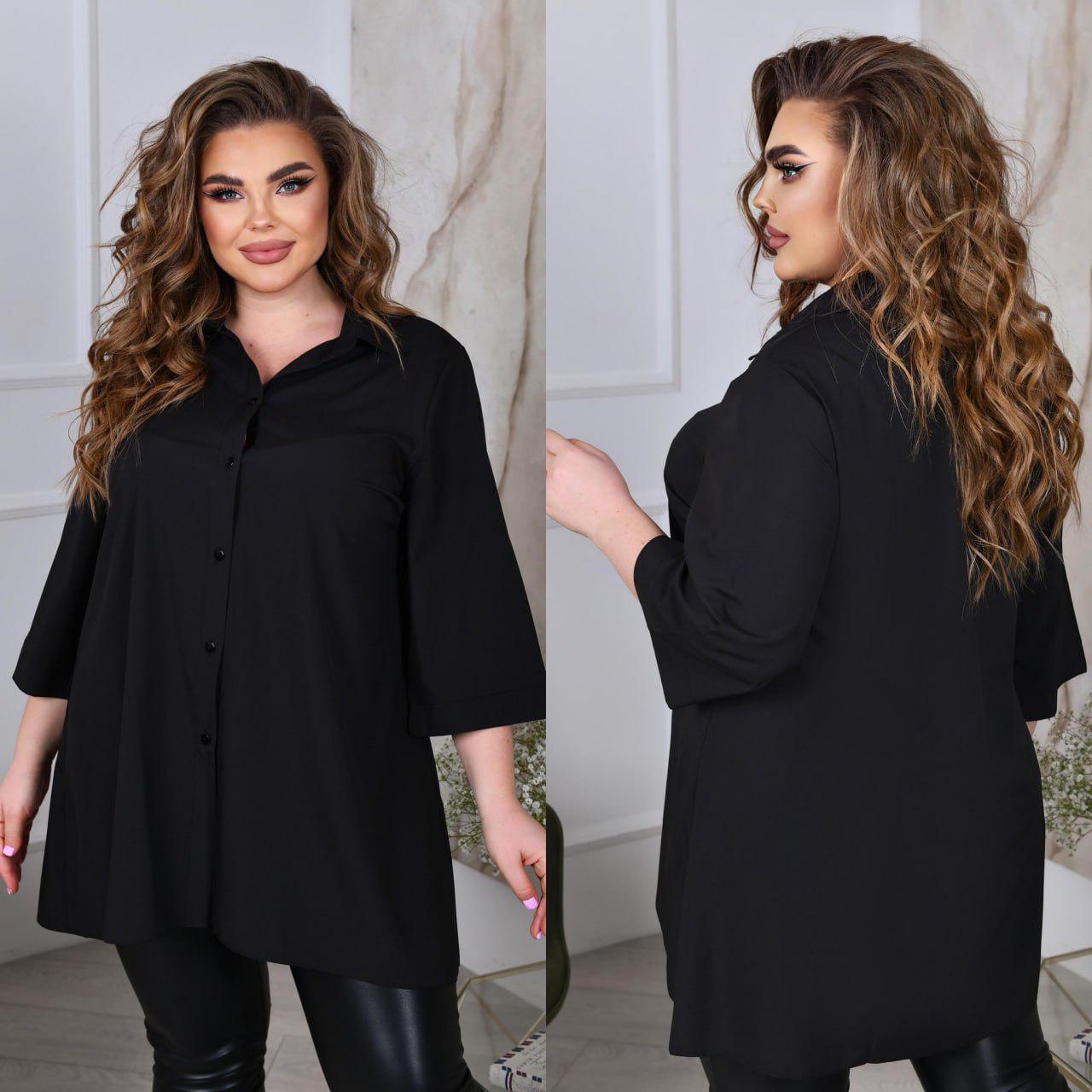 Блузка свободного фасона р. 60-62 Черный (7018) - фото 2