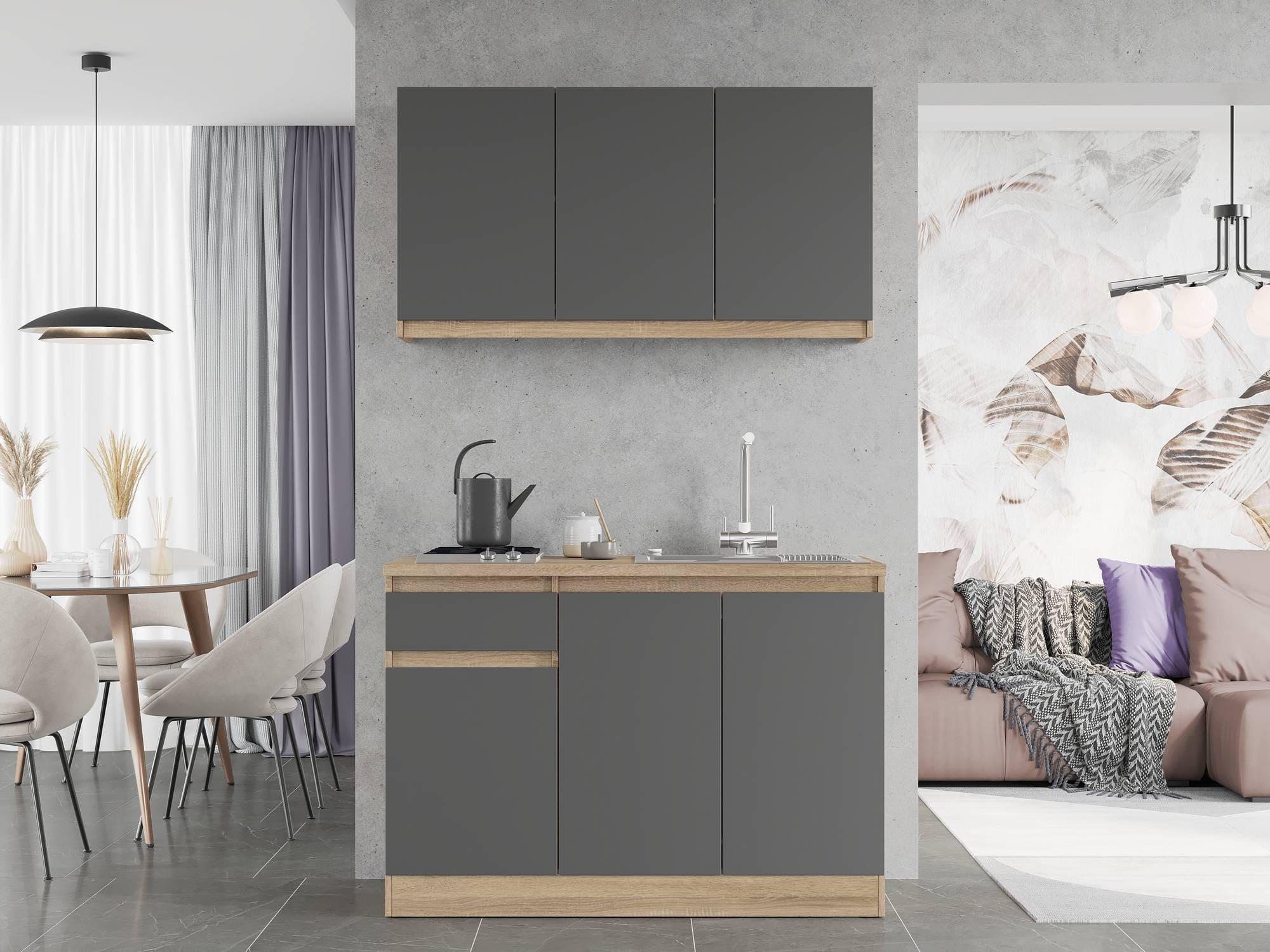 Кухня без стільниці і мийки Еверест К-5 Еко ДСП 1,2 м Графітовий/Графітовий/Дуб Сонома (09179)