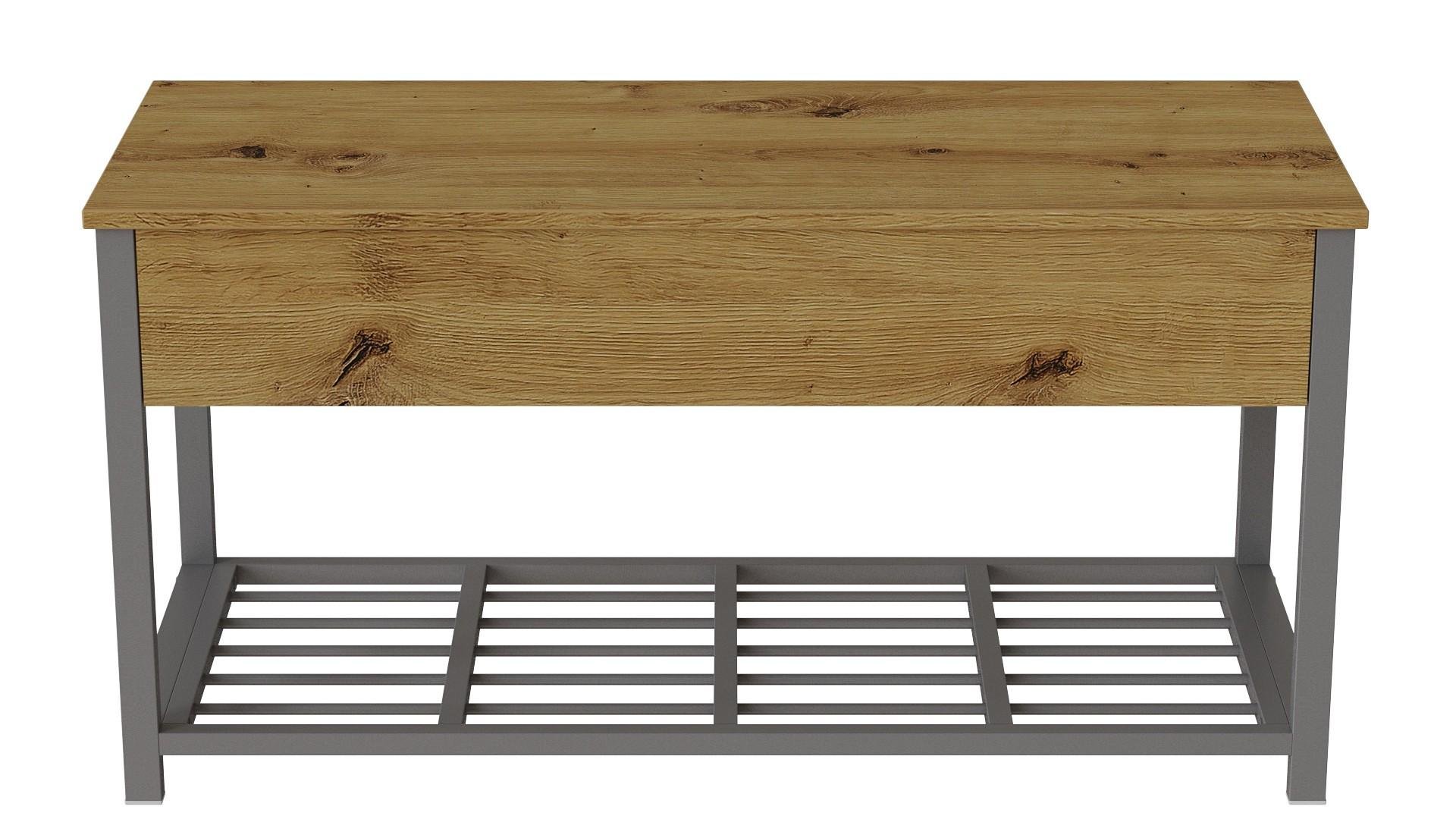 Банкетка с ящиком Ferrum-decor Дрейк 1 металл/ДСП 16 мм 550x1000x400 мм Серый/Дуб Артизан (FRD-103064)