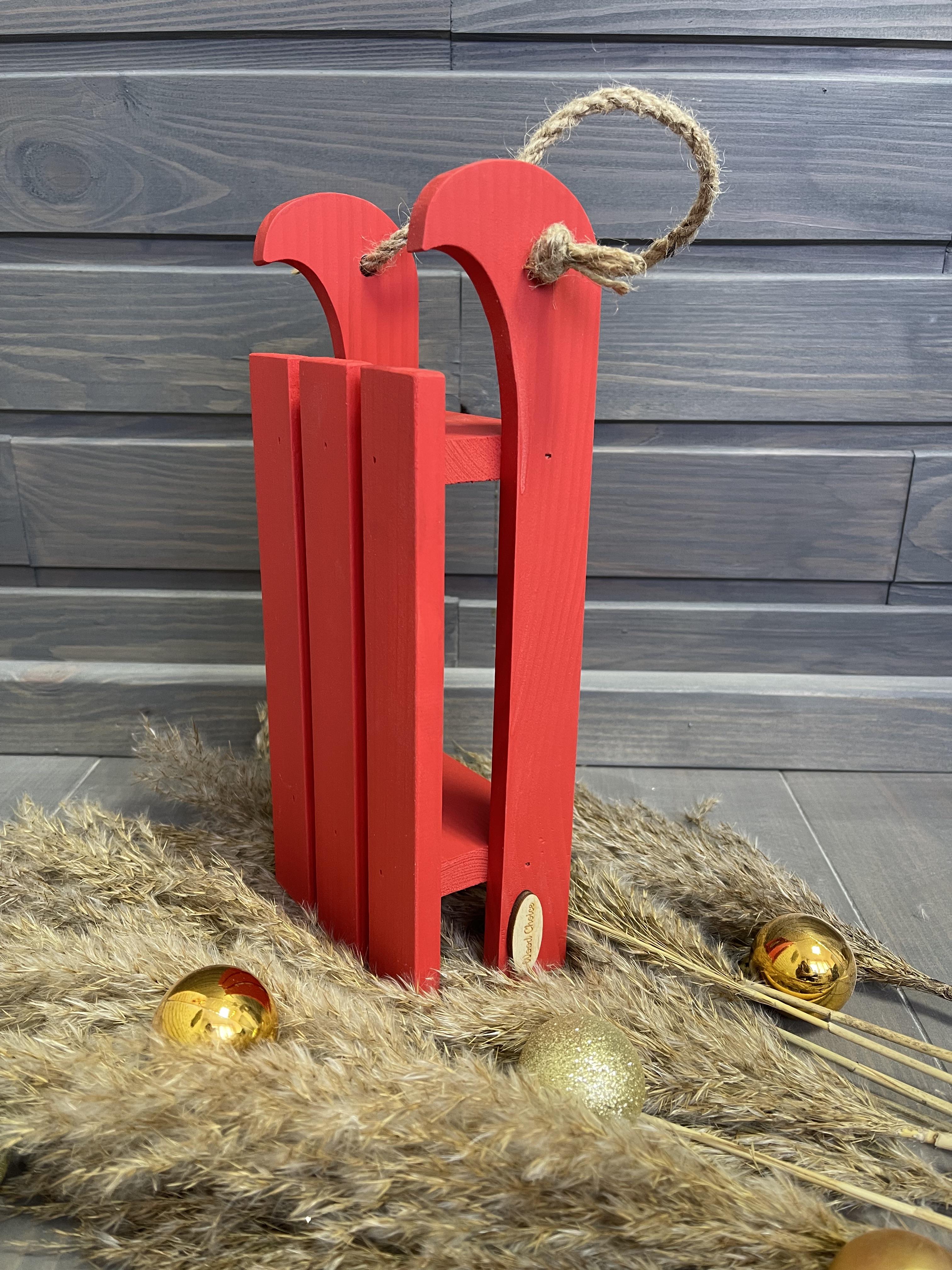 Санки декоративные деревянные 29х12 см Красный - фото 2