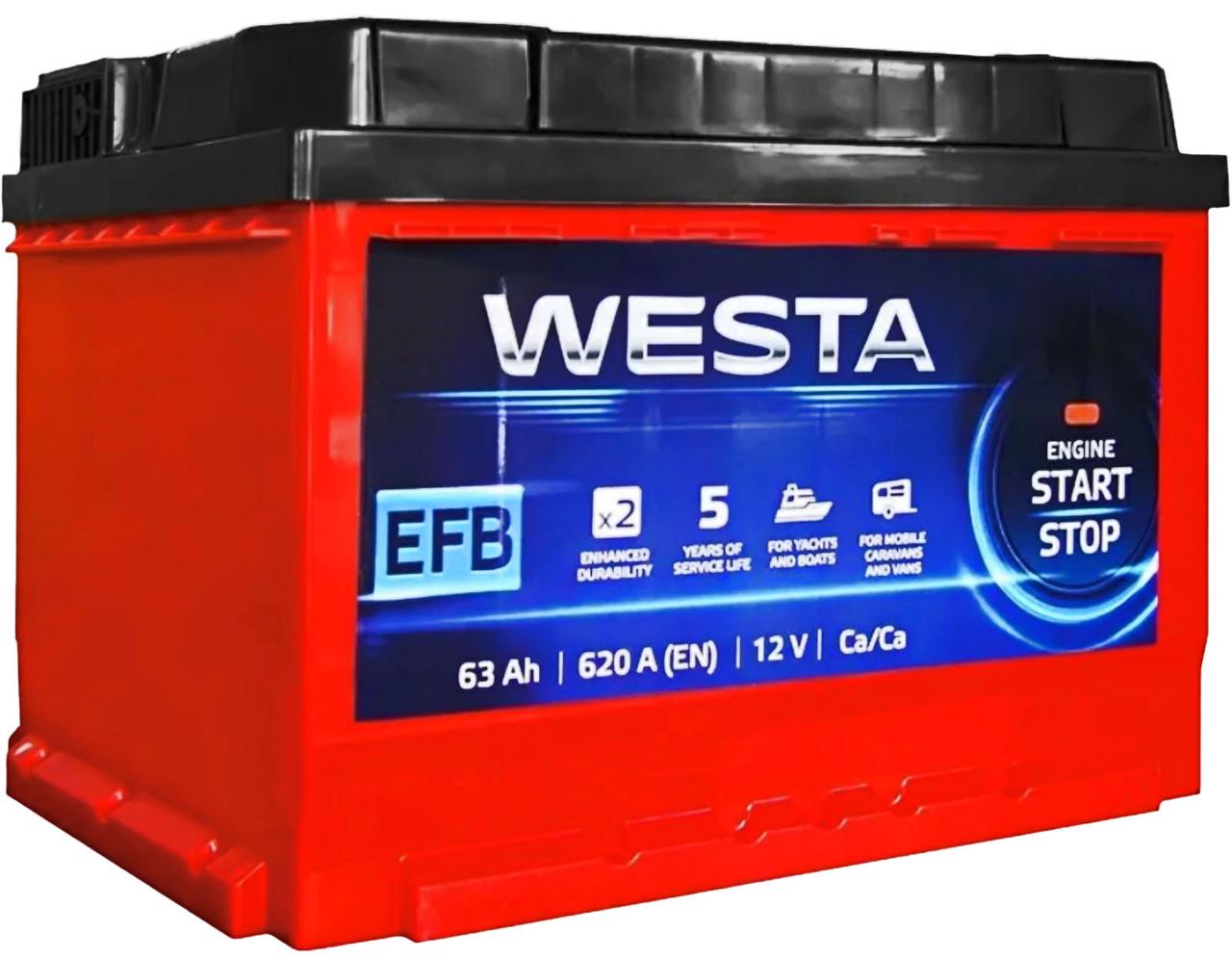 Аккумулятор автомобильный Westa 63 Ah/620 A EFB Start-Stop L левый плюс 242x175x175 мм (WEFB631)