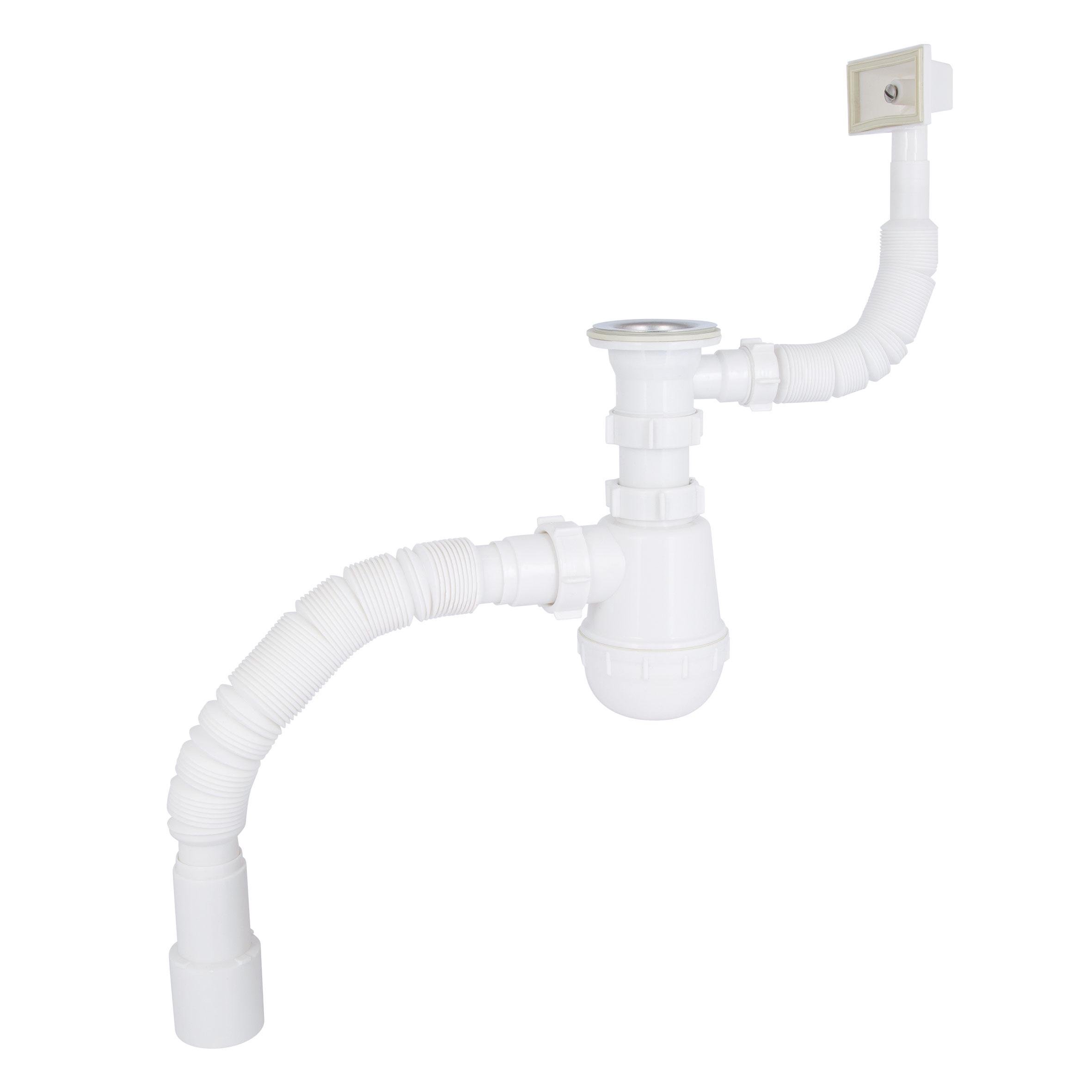 Сифон для кухонной мойки Lidz LK17, колбовый с квадратным переливом (выход 50 мм)