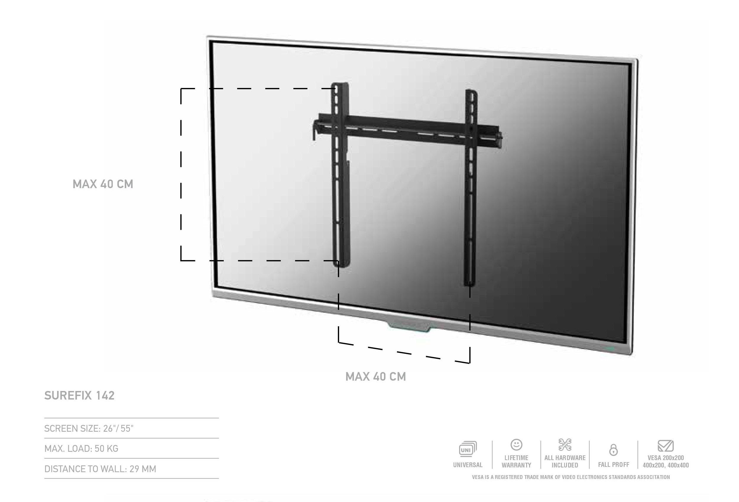 Кронштейн для телевизора Sonorous SUREFIX 142 Фиксированный 26"-55"/50 кг (0142) - фото 2