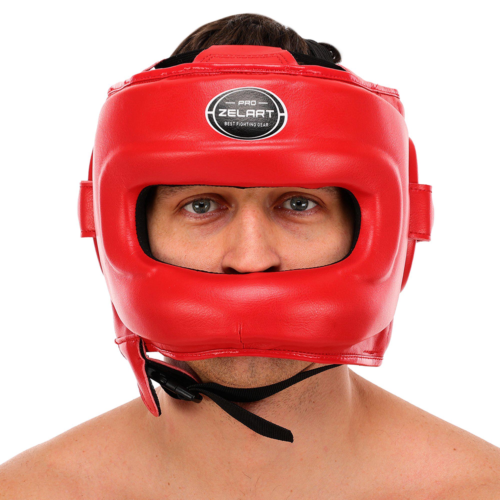 Шолом боксерський з бампером Zelart BO-3914 шкіряний L Червоний (BO-3914_Красный_L)