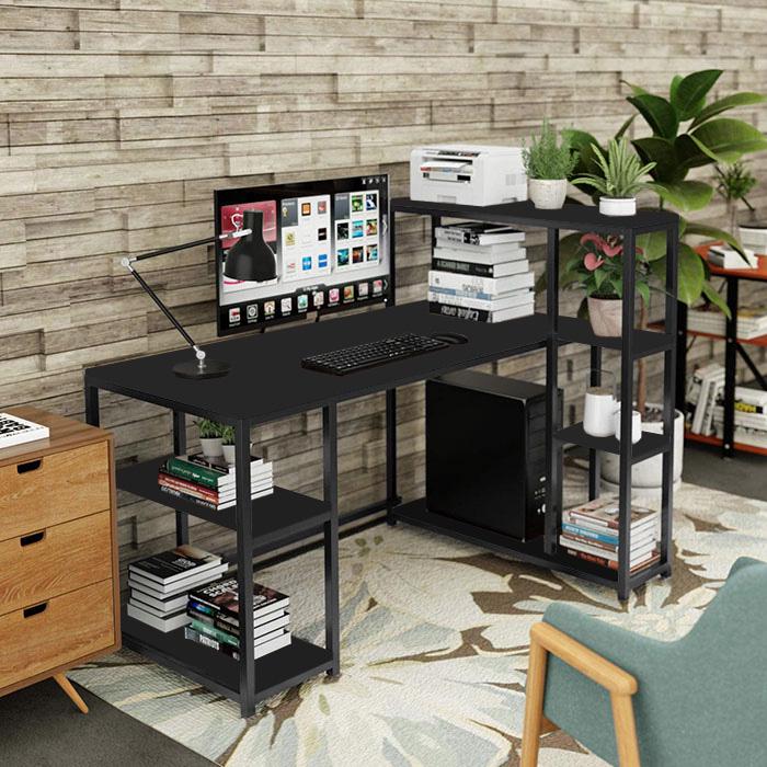 Комп'ютерний стіл в стилі Лофт StepLoft з полицями металевий ДСП Чорний (Comp-table-180)