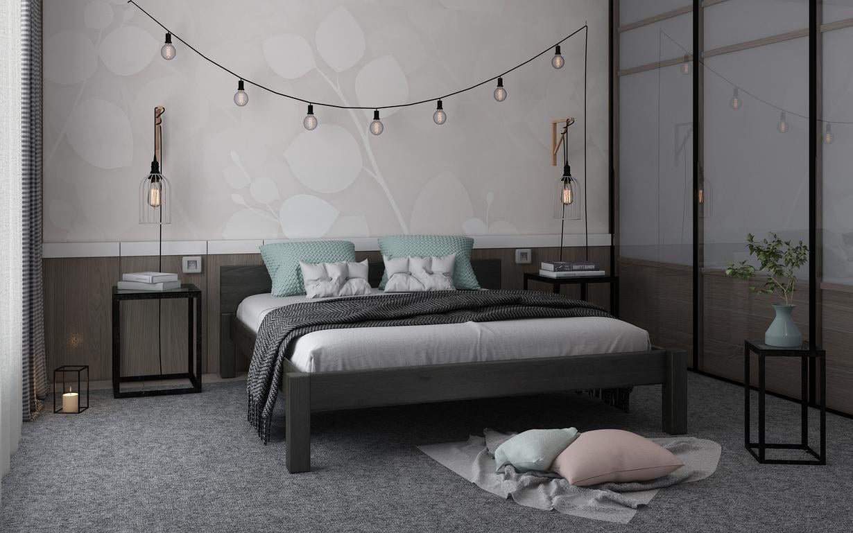 Кровать двуспальная STEMMA Комфорт из натурального дерева сосна 160x200 см Венге (52144)