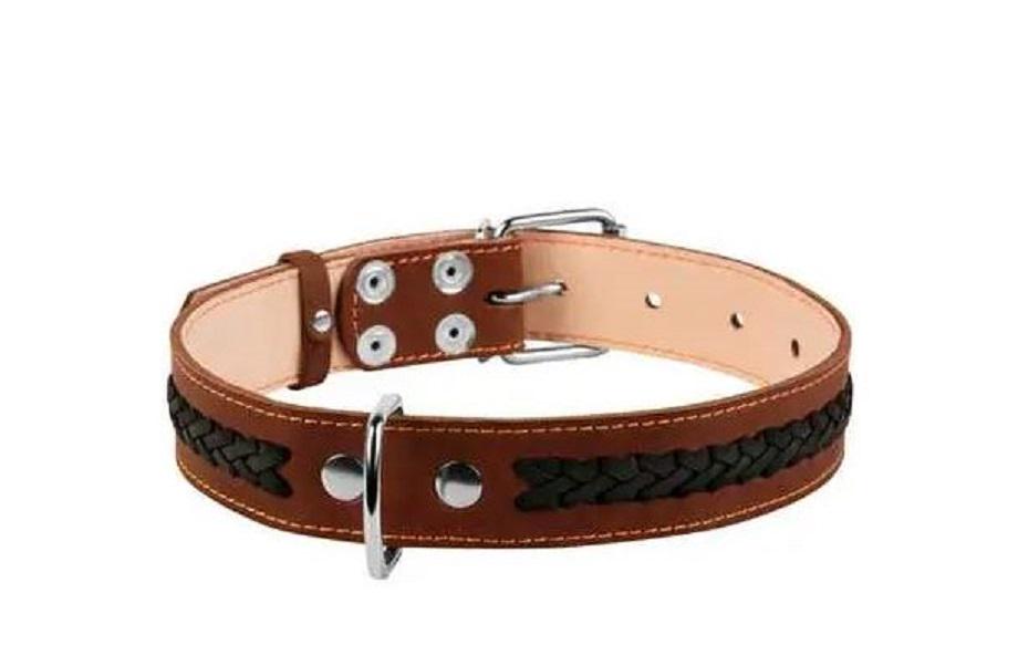 Ошейник Collar двойной с вплетенной косой 35 мм 48-63 см Коричневый (02836)