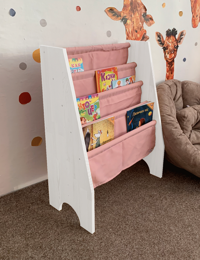 Полка для книг детская по методике Монтессори Розовый/Белый (1703-1)