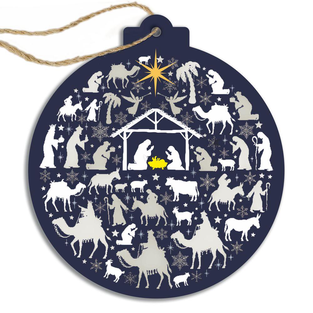 Іграшка ялинкова дерев'яна у формі темного шару з малюнками 10 см (хрі024у)