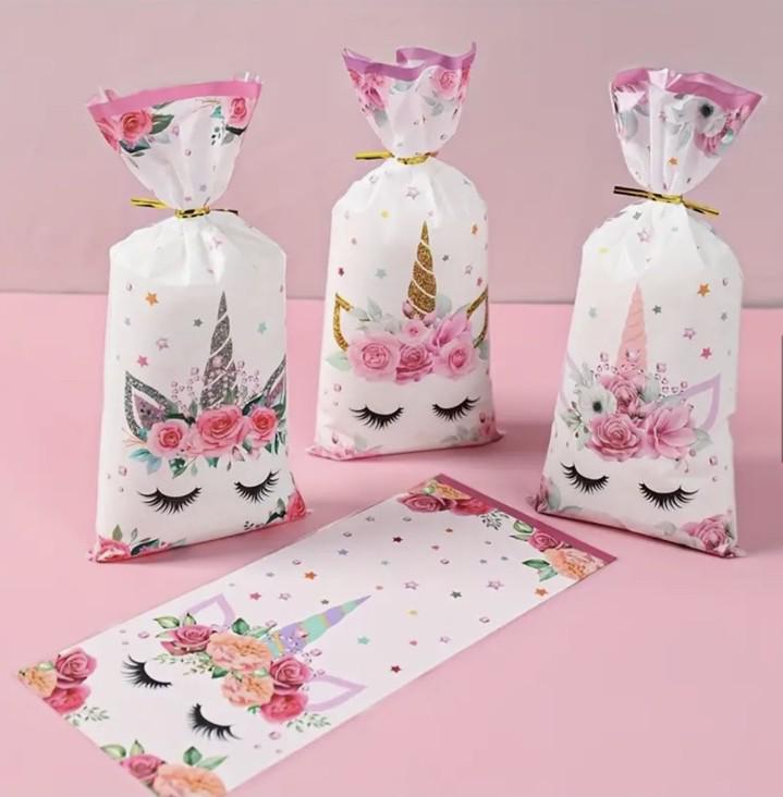 Пакети подарункові дитячі поліетиленові для солодощів Єдиноріг 27,2х12,5 см 25 шт. Рожевий