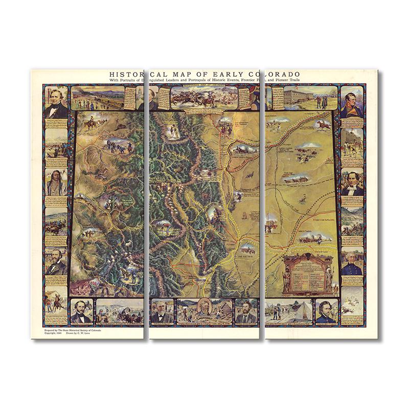 Винтажная карта Историческая карта Колорадо 3 модуля 60x90 см