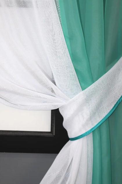 Комплект штор на кухню/балкон 270х170 см Бирюзовый/Белый (083к) - фото 3 Комплект штор на кухню/балкон 270х170 см Бирюзовый/Белый (083к) - фото 3