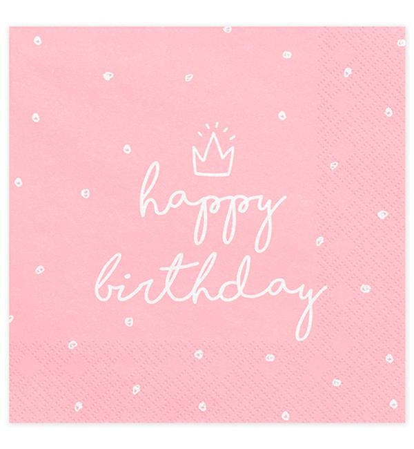 Салфетки праздничные Happy Birthday 20 шт. 33х33 см Pink