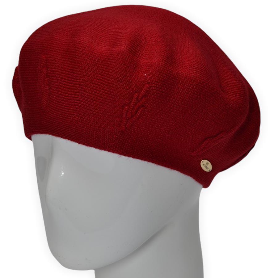 Берет женский Lirus Ягода двойной шерстяной тонкой вязки не большой с красивым узором Красный