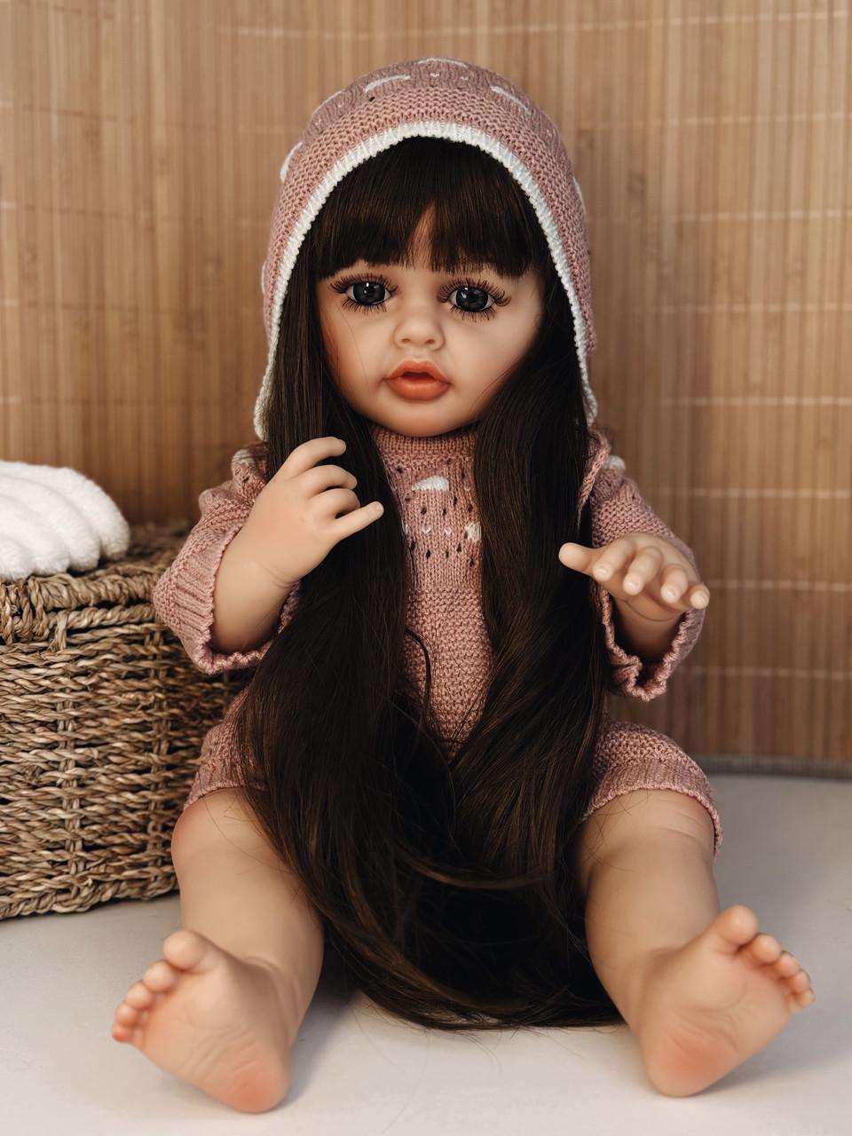 Кукла реборн девочка KEIUMI винил-силиконовая с одеждой и аксессуарами 55 см Розовый