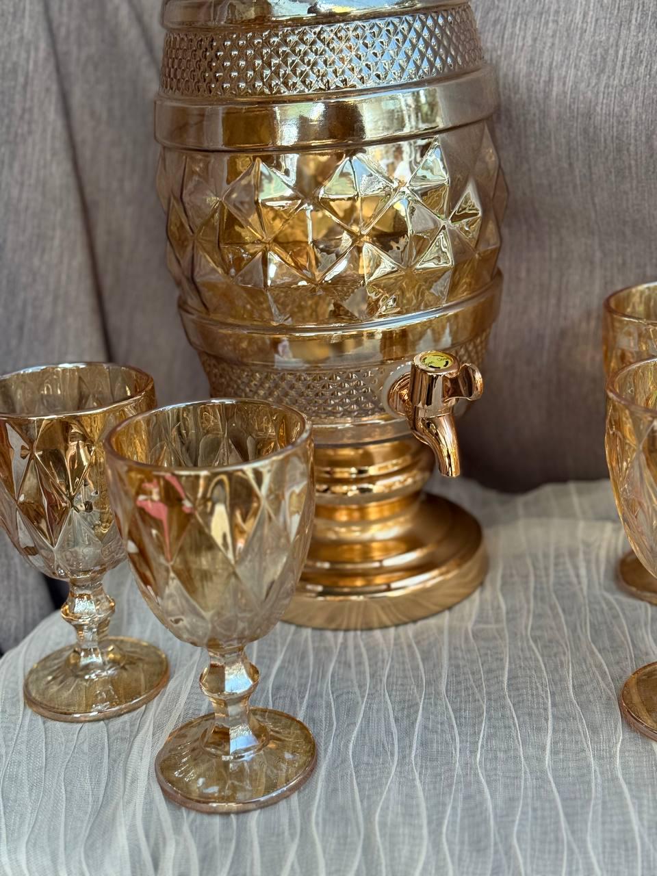 Набор питьевой стеклянный TS Kitchen лимонадница 3 л/6 бокалов 220 мл Золотистый (HP4170) - фото 4