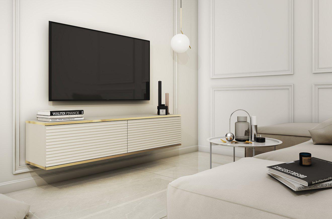 Тумба під телевізор навісна Perfect Home Oro RTV135 MDF 2-дверна Бежевий (PFH-091356)