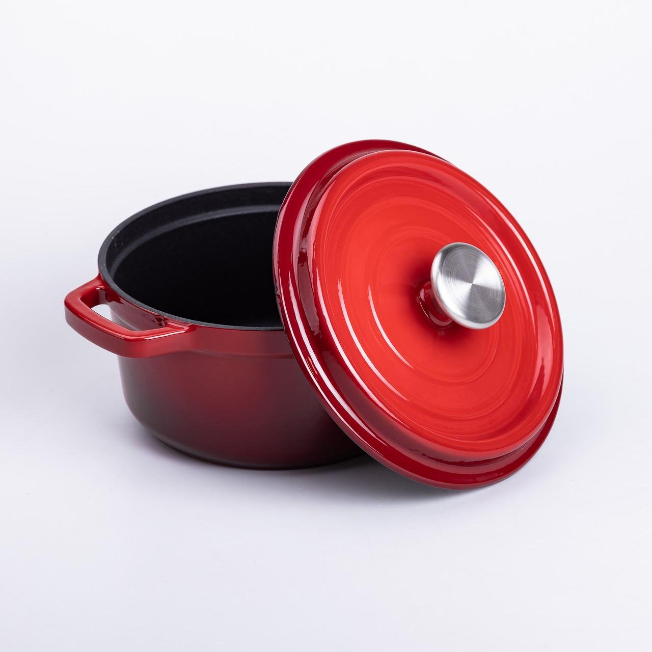 Кастрюля чугунная эмалированная с крышкой 20 см 2 л Красный (6809) - фото 1 Кастрюля чугунная эмалированная с крышкой 20 см 2 л Красный (6809) - фото 1