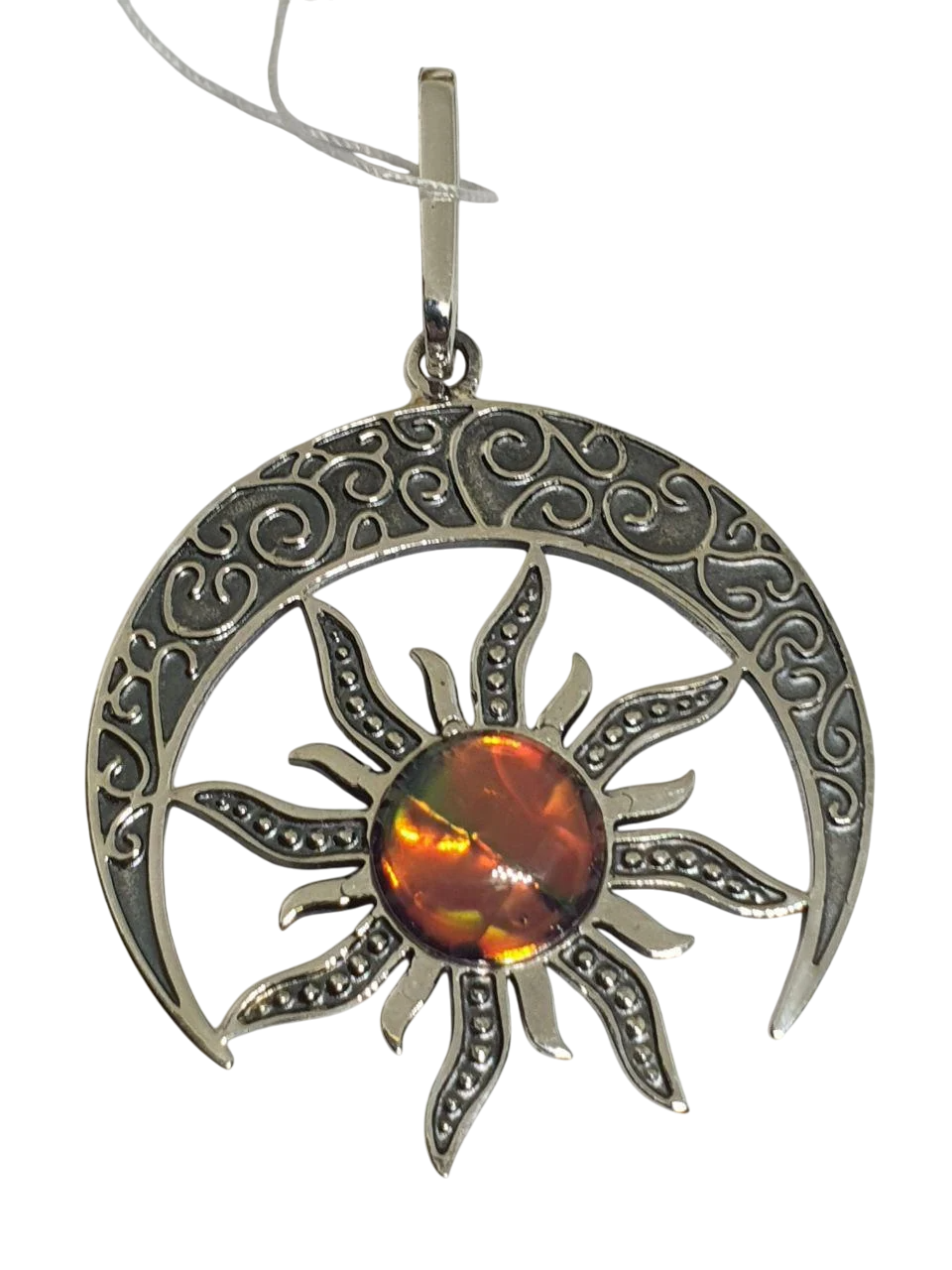 Кулон срібний оберіг Сонце в лунниці з камінням опал 925 проби (29541527)