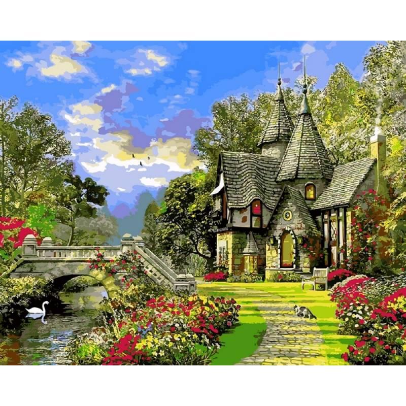 Картина по номерам Babylon Мост через реку у старого коттеджа 40x50 см (VP1155)