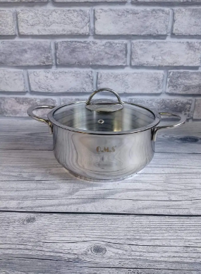 Каструля зі cкляною кришкою OMS з нержавіючої сталі для газу і індукціі 6,2 л (2038S-6.2) - фото 3