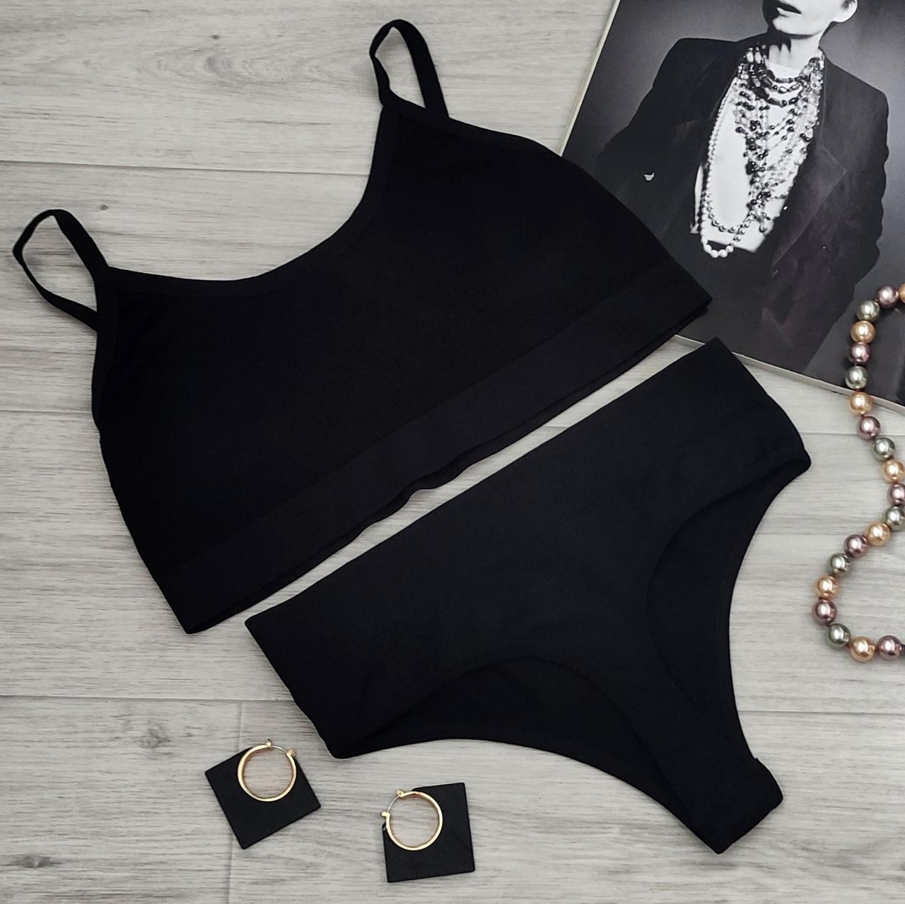 Комплект нижньої білизни в рубчик M/L Чорний (1710863181) - фото 1 Комплект нижньої білизни в рубчик M/L Чорний (1710863181) - фото 1