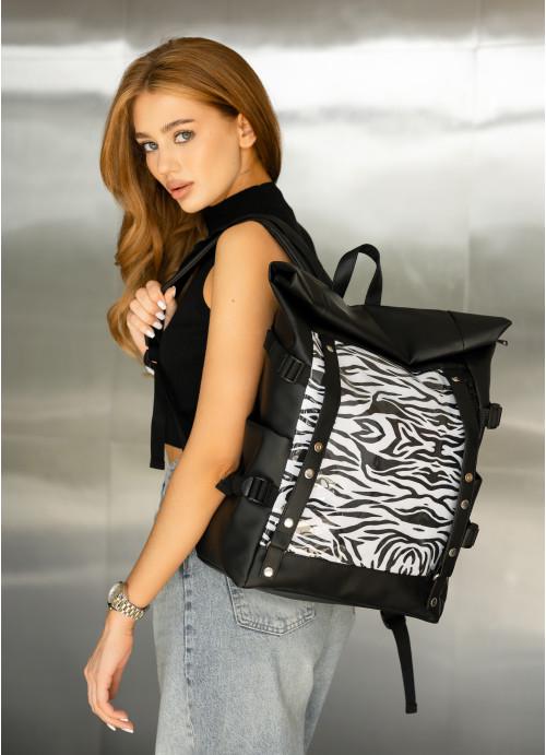 Городской рюкзак женский роллтоп Sambag Zebra с карманом под ноутбук Черный (11270301641)