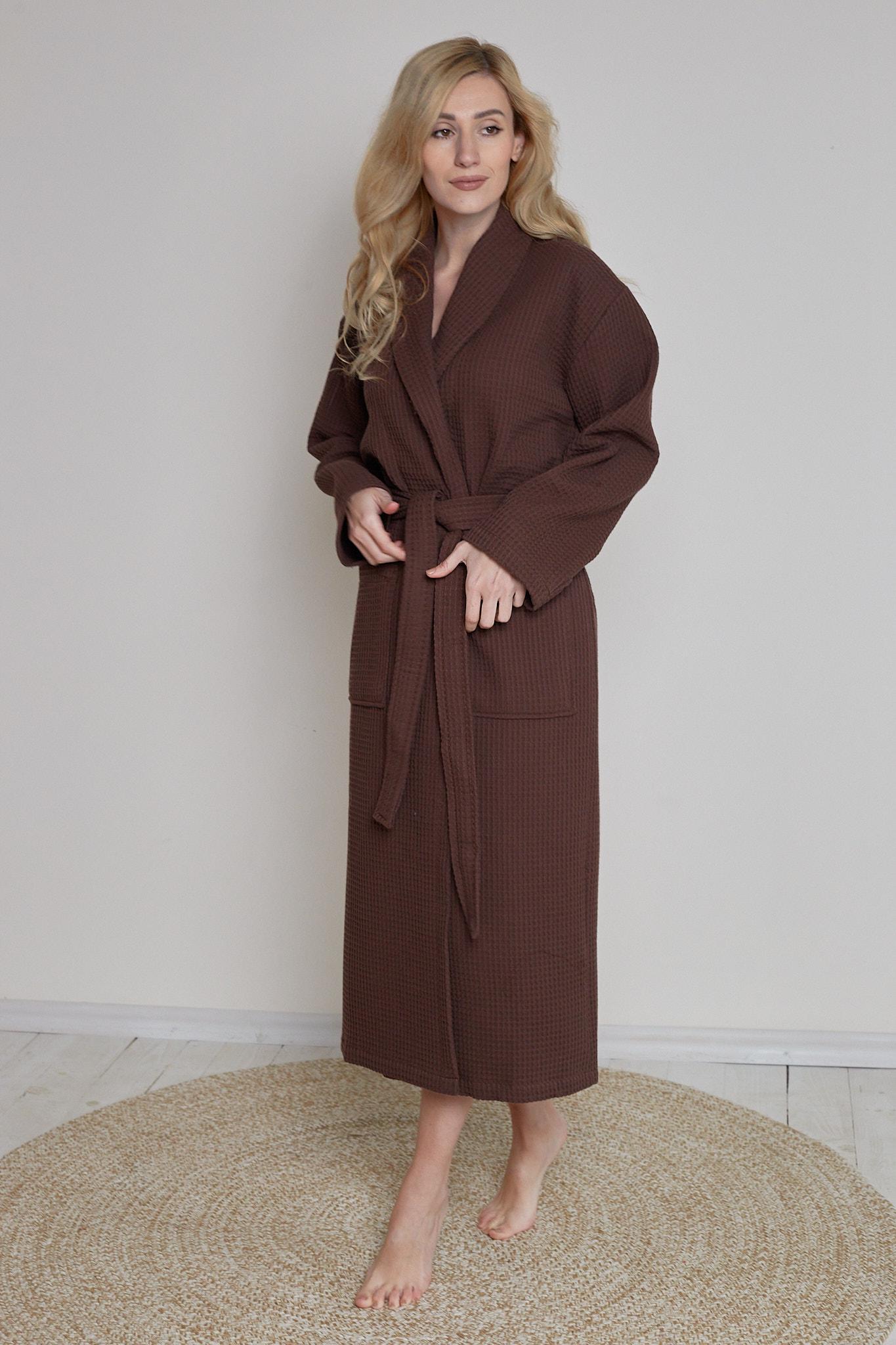 Халат женский вафельный 100% хлопок XXXL Коричневый