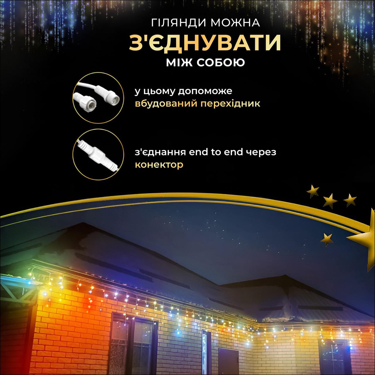 Гирлянда уличная бахрома 20 м 280 led светодиодов наружная белый провод Мультиколор - фото 10