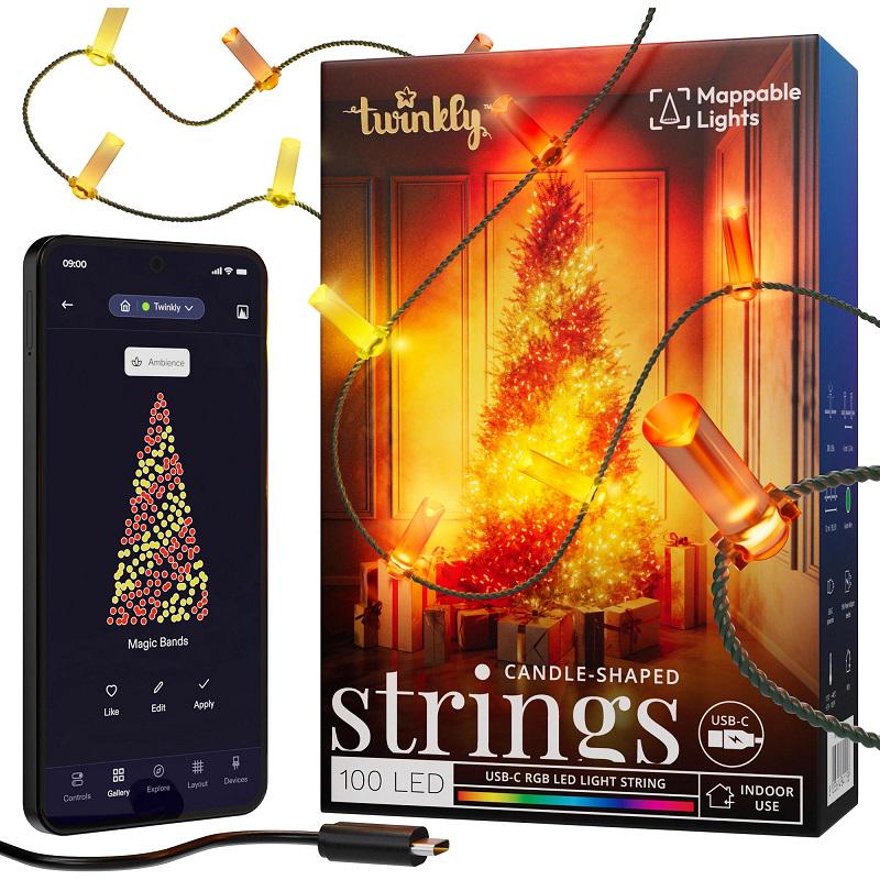 Гірлянда світлодіодна Twinkly Strings Candle RGB Smart 100 ламп з зеленим кабелем 6 м (TWKC100RGB-G)