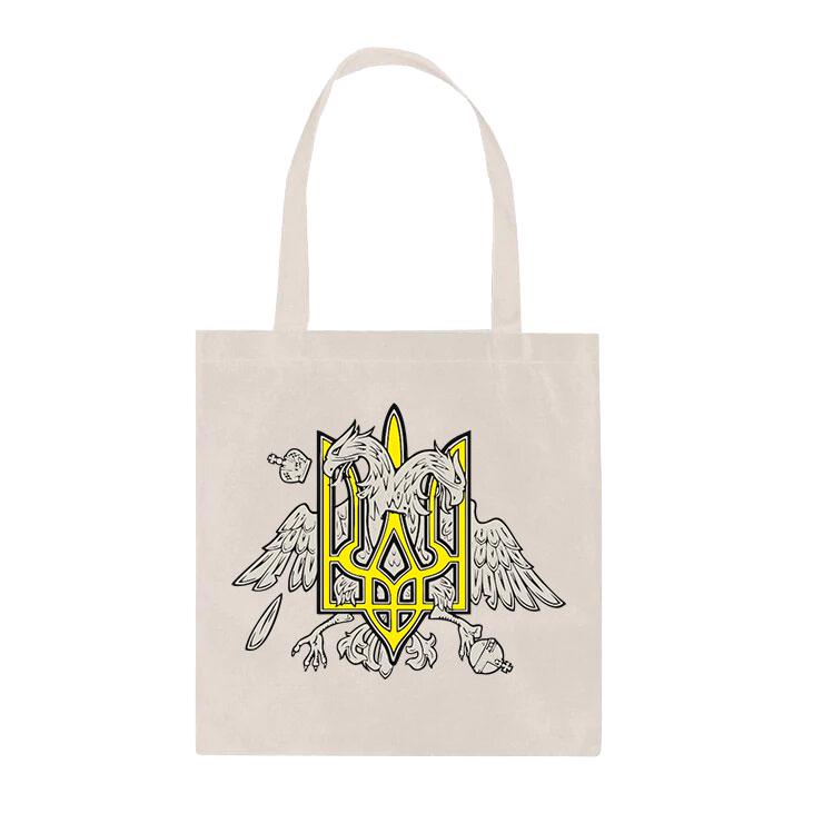 Эко-сумка шопер с принтом Курица на Тризубе повседневная Белый