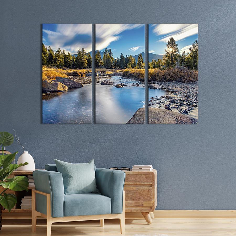 Модульная картина на холсте Триптих Каменистый берег реки 156x100 см (642-31)