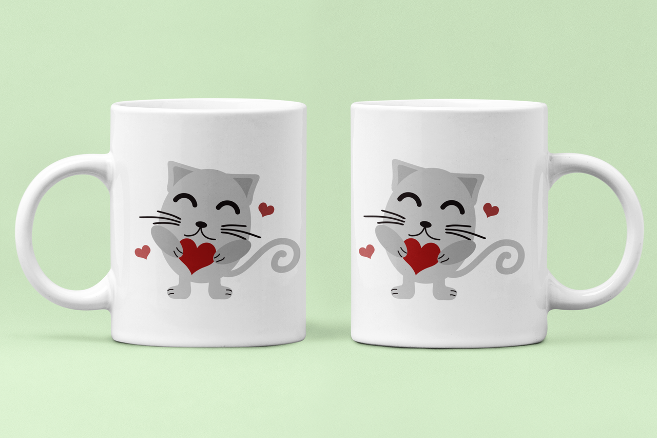 Чашки парні Котик серце для закоханих 330 мл Білий (ВЛ221Ч)