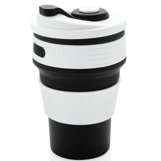 Чашка силиконовая Collapsible складная с герметичной крышкой и поилкой 350 мл Черный - фото 1