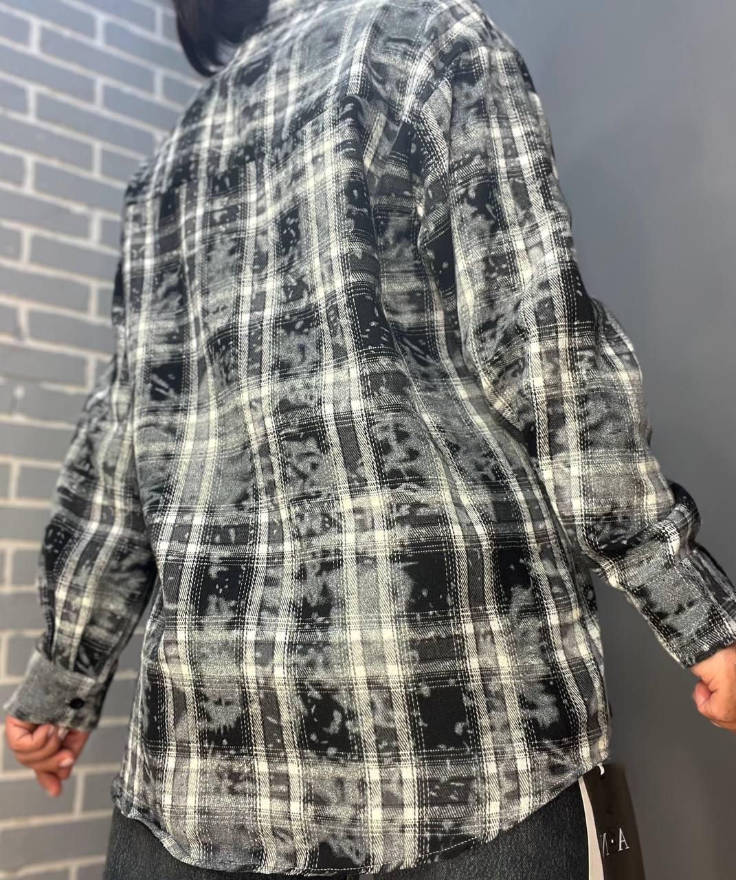 Рубашка женская A-N 2775 клетчатая вареная в клетку оверсайз коттон OS Черный (2905) - фото 5