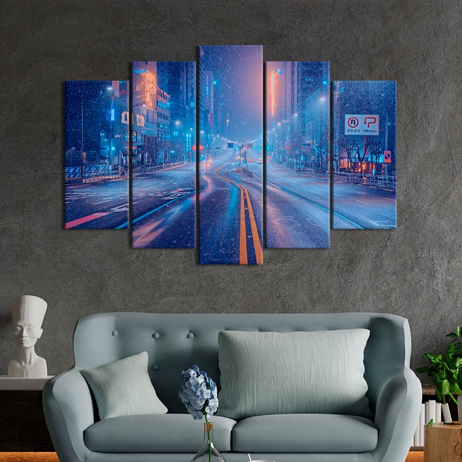 Картина міста Вогні на вулиці зимового Нью-Йорка 187x119 см (A636-5)