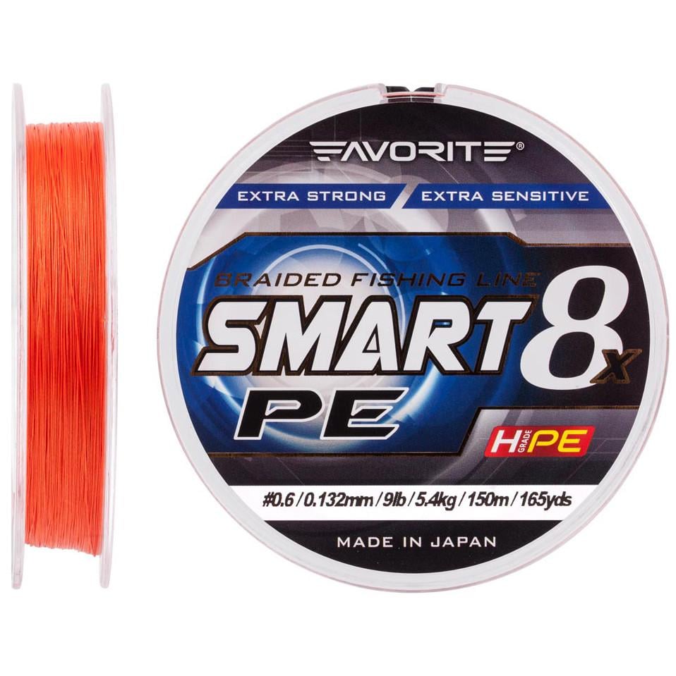 Шнур Favorite Smart PE 8x 150 м 3 0,296 мм 35lb 19 кг Red orange