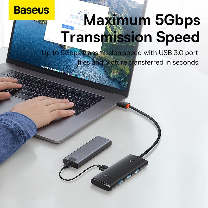 USB-хаб BASEUS Lite Series 4-Port Type-C HUB Adapter Type-C to USB 3.0х4 25 см Black (WKQX030301) - фото 14