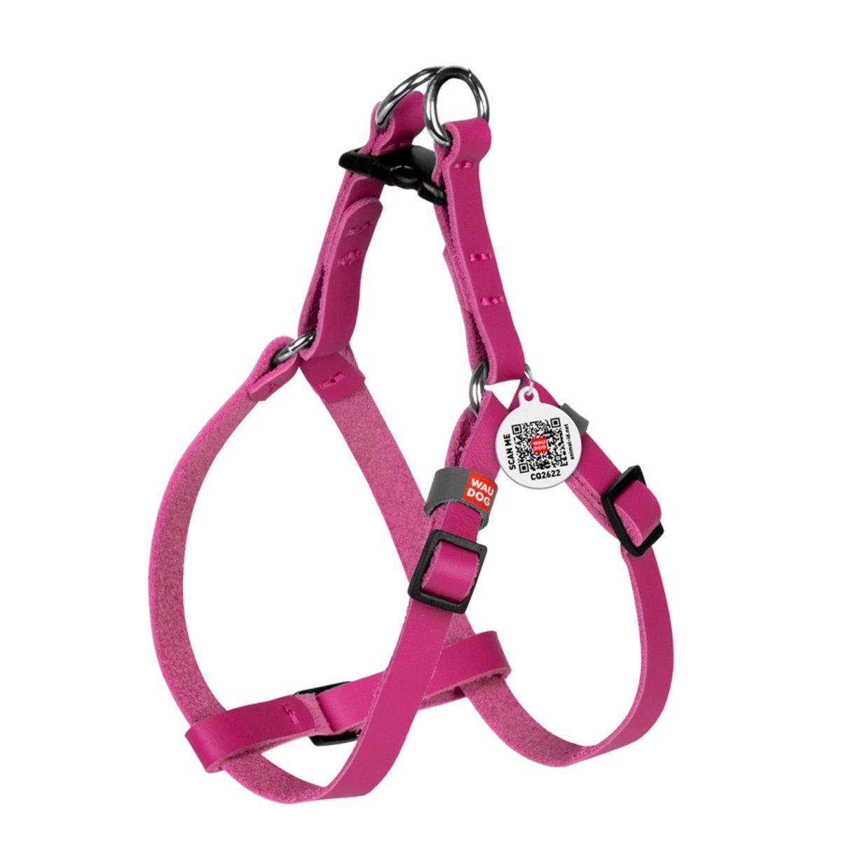 Шлея для кошек/мелких собак Waudog Classic с QR паспортом/кожаная/пластиковым фастексом XS 10 мм х 28-40 см Розовый (60107 Col)