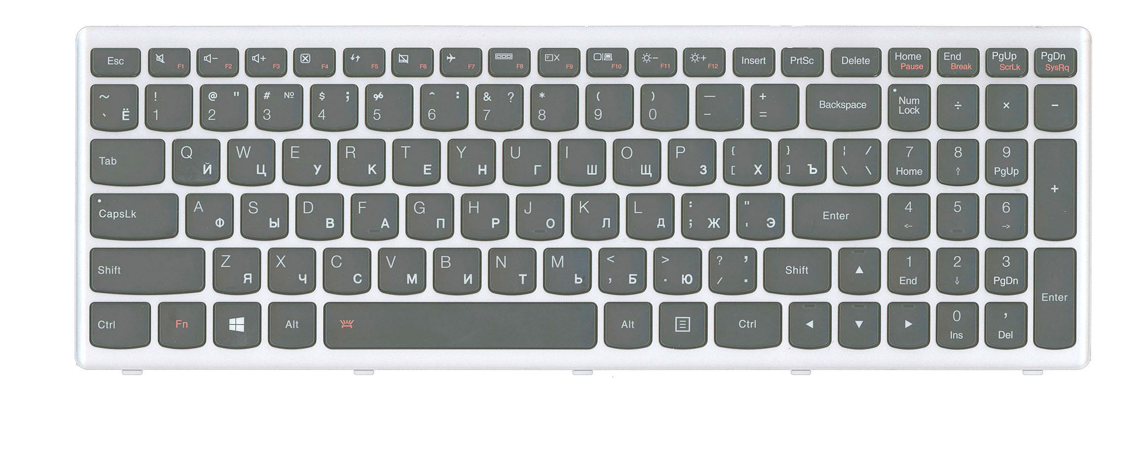 Клавиатура для ноутбука Lenovo Ideapad Z500 с подсветкой Frame Black Light Gray