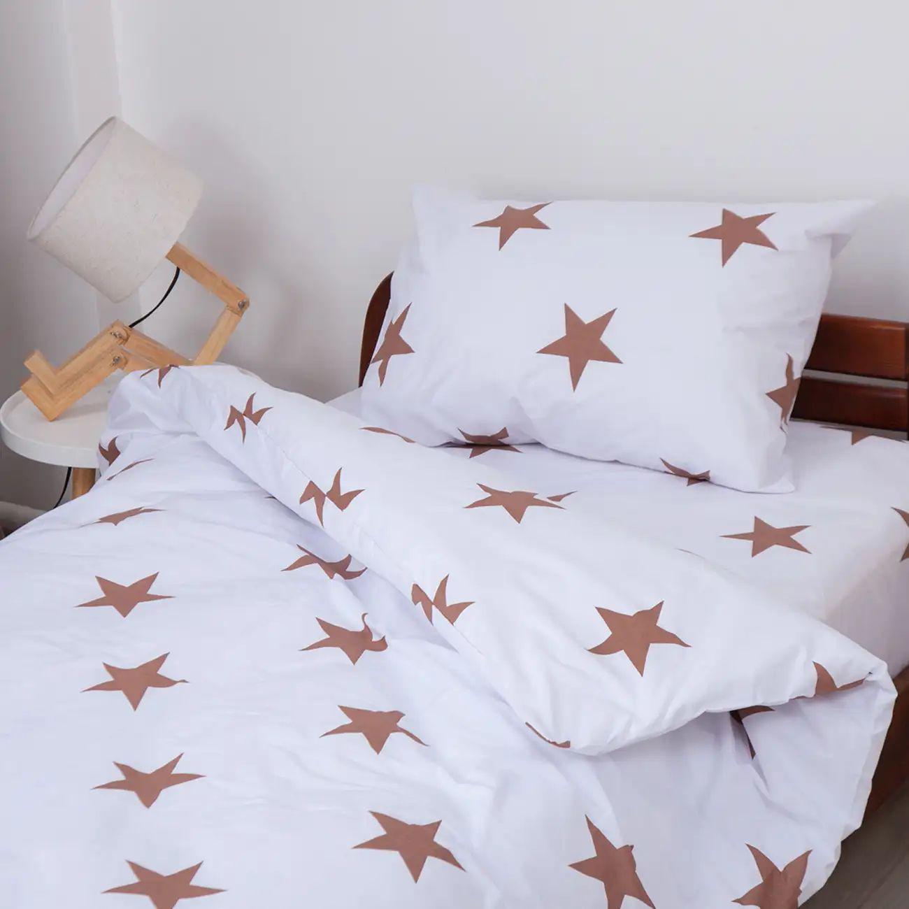 Комплект постільної білизни підлітковий Зірки бязь з наволочкою 50x70 см Коричневий (22400150215)