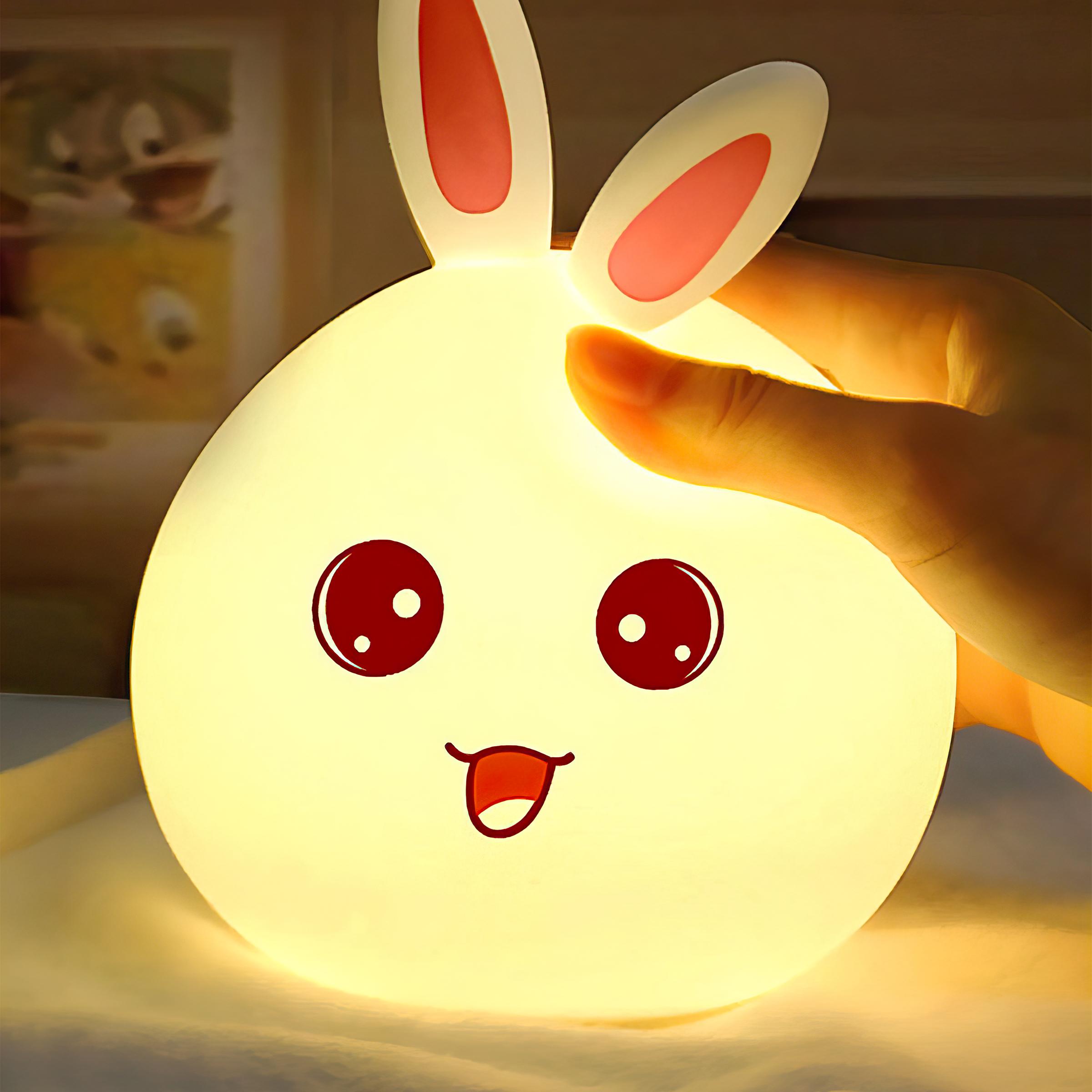 Нічник силіконовий сенсорний Кролик із вушками з пультом 16 кол. Рожевий - фото 2