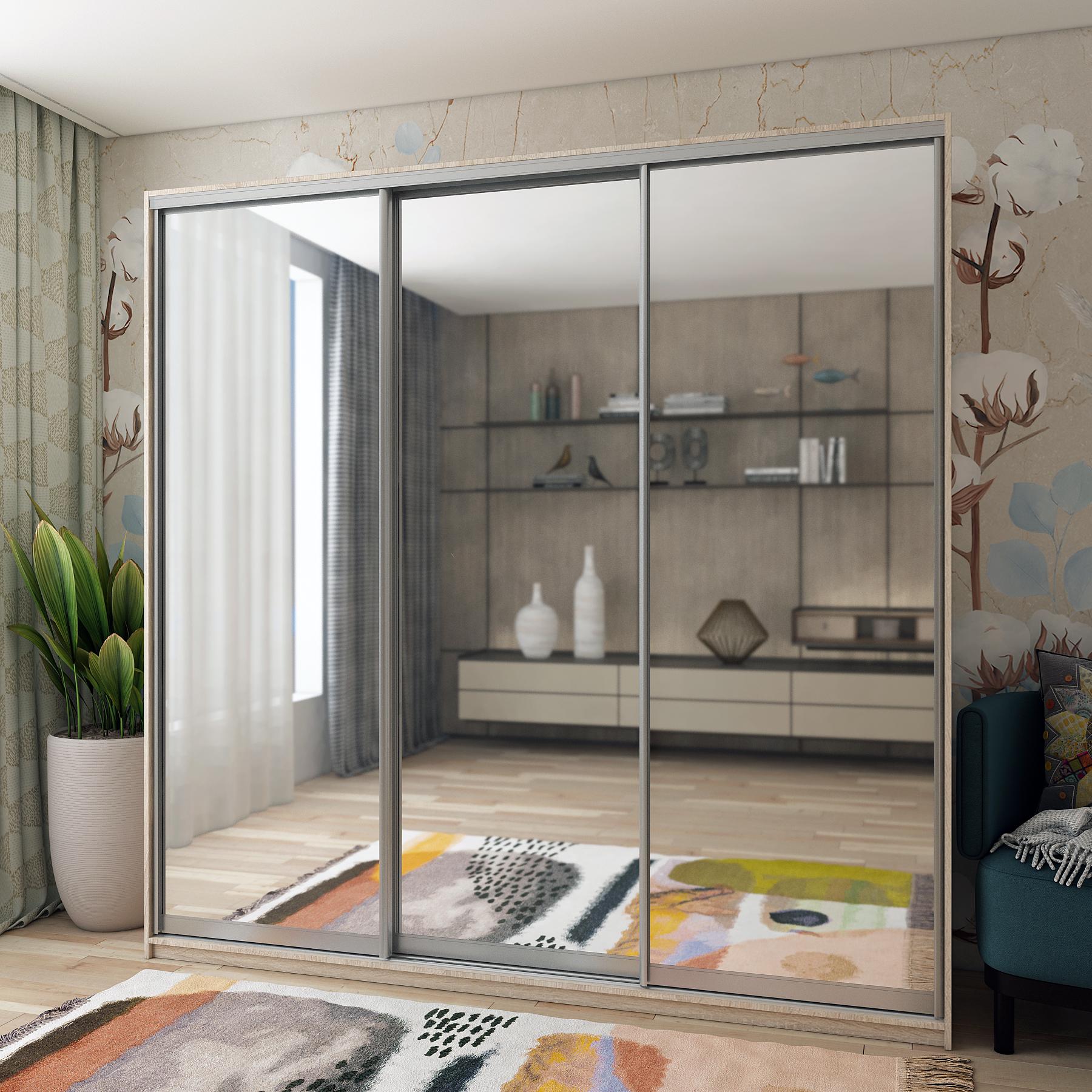 Шкаф-купе трехдверный Doros Сити Лайт 3 зеркала 225х60х225 см Дуб сонома - фото 4