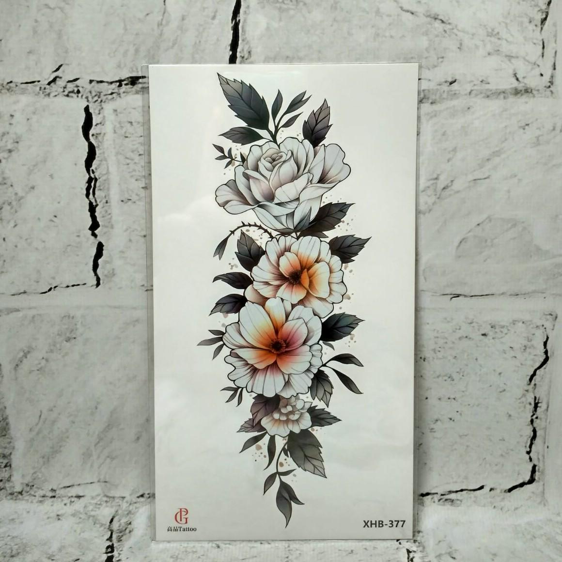 Тату временное Цветы лист 11,5x21 см (XHB-377)