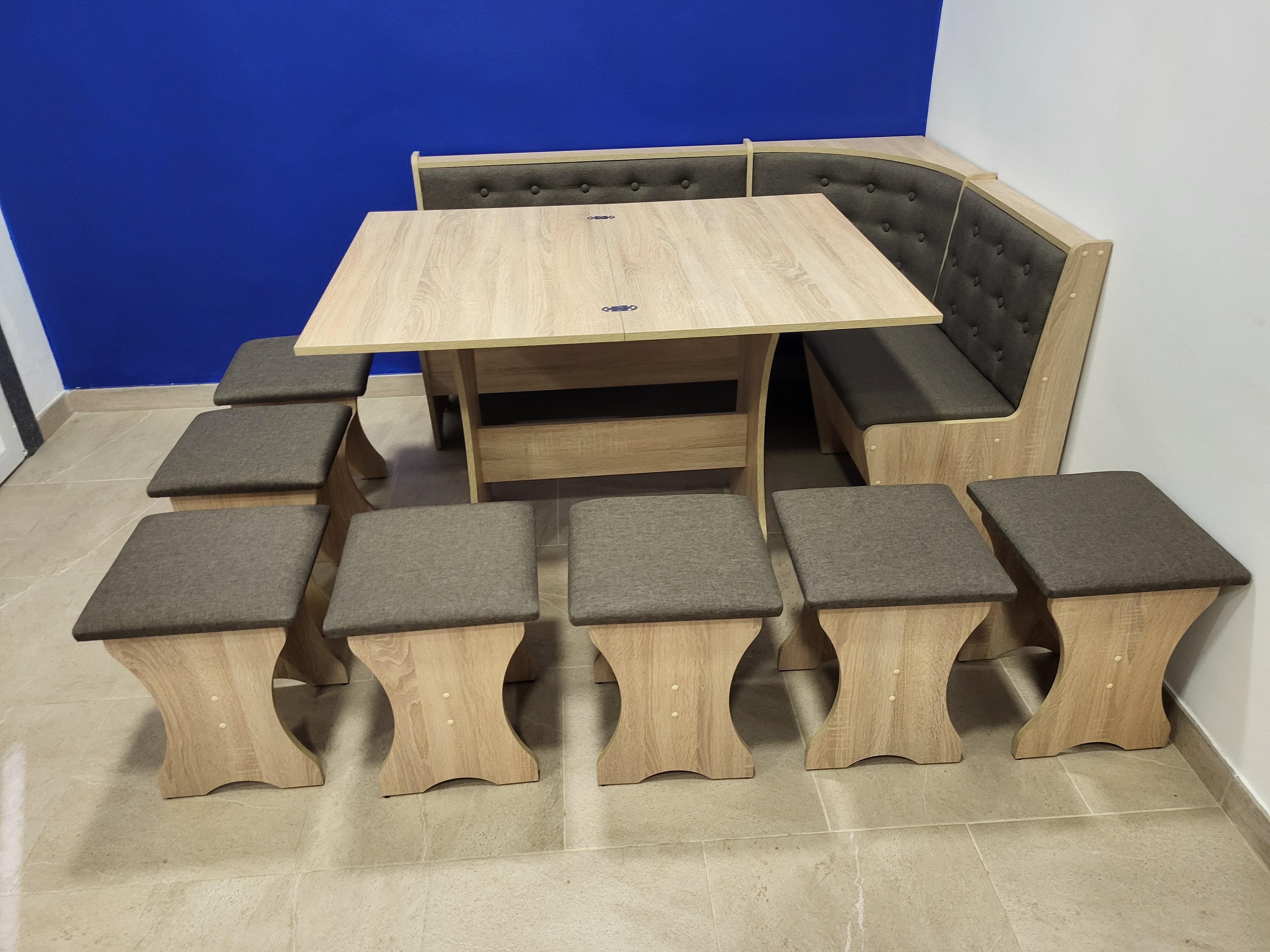 Кухонный уголок Семейный со столом и 7 табуретами 113,5х153,5 см Дуб Сонома/Дорандо (KS7T-DS-D)